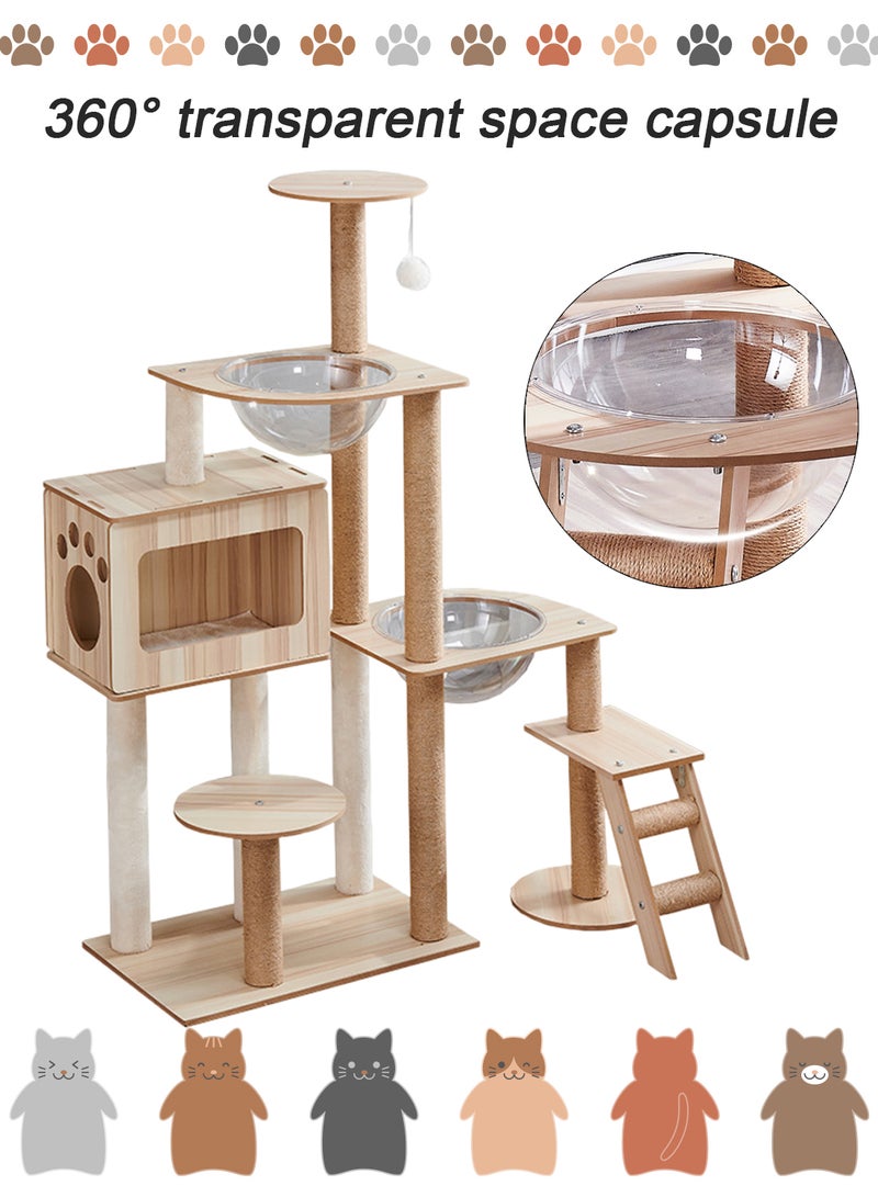 One-Piece Large Cat Climbing Frame Cat Tree Cat Apartment Cat Jumping Platform Cat Scratching Board Cat Nest Sisal Cat Scratching Post with Bed Transparent Space Capsule Cat Tower for Indoor