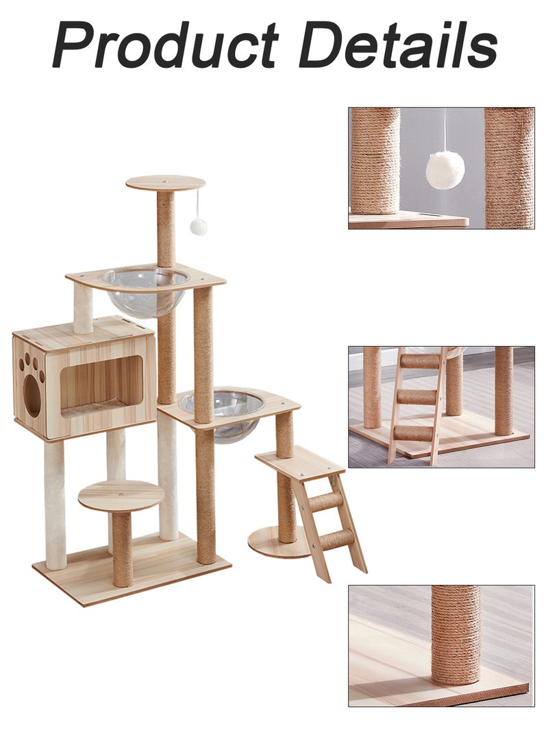 One-Piece Large Cat Climbing Frame Cat Tree Cat Apartment Cat Jumping Platform Cat Scratching Board Cat Nest Sisal Cat Scratching Post with Bed Transparent Space Capsule Cat Tower for Indoor