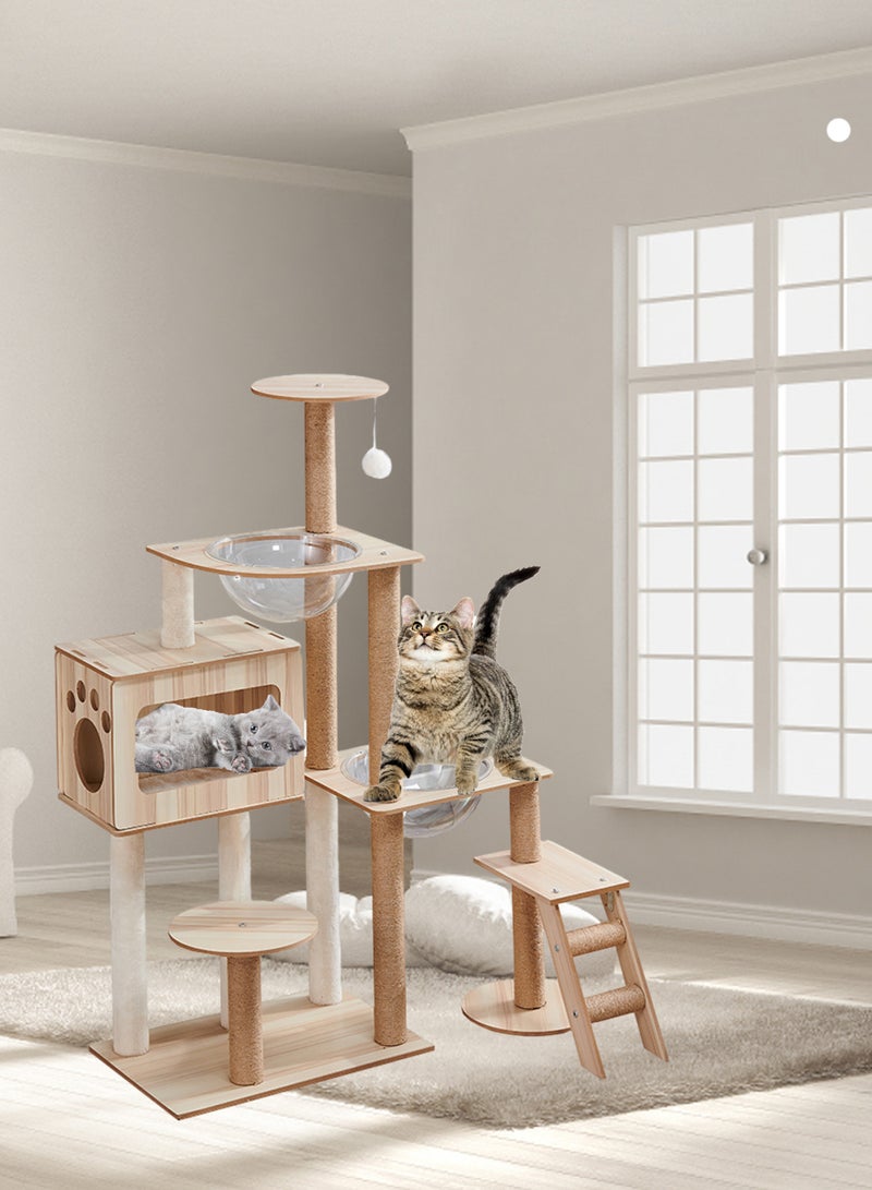 One-Piece Large Cat Climbing Frame Cat Tree Cat Apartment Cat Jumping Platform Cat Scratching Board Cat Nest Sisal Cat Scratching Post with Bed Transparent Space Capsule Cat Tower for Indoor