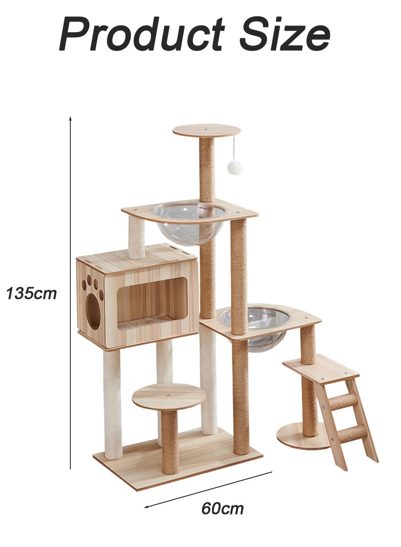 One-Piece Large Cat Climbing Frame Cat Tree Cat Apartment Cat Jumping Platform Cat Scratching Board Cat Nest Sisal Cat Scratching Post with Bed Transparent Space Capsule Cat Tower for Indoor