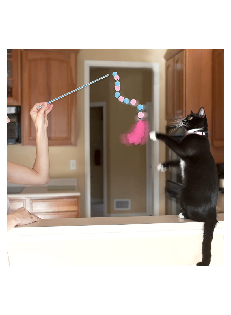 SYOSI Cat Wand, 3Pcs Cat Feather Toys Interactive Cat Toys with Bell, for Indoor Cats Adult Kitten, Funny Cat Balls Stick Cat Toy Set Kitten Toy, for Cat Playing Exercising and Training