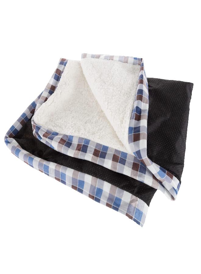 PETMAKER Dog Bed Replacement Cover Medium Pet Duvet with Sherpa Top, Non-Slip Bottom - Dog Bed Washable Removable Cover (Brown/Blue Plaid)