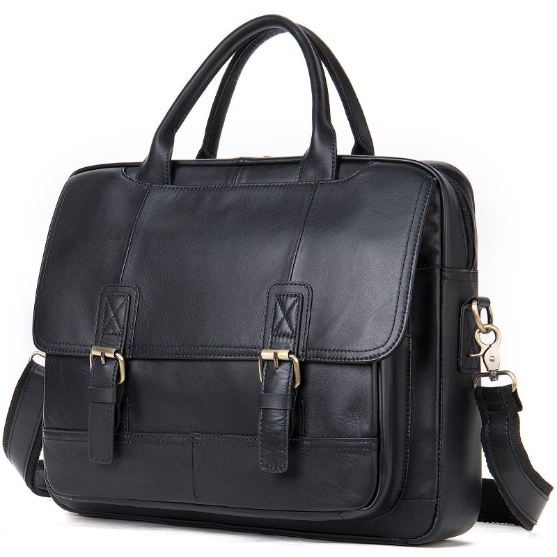 Multifunctional Leather Mens Crossbody Bag Black