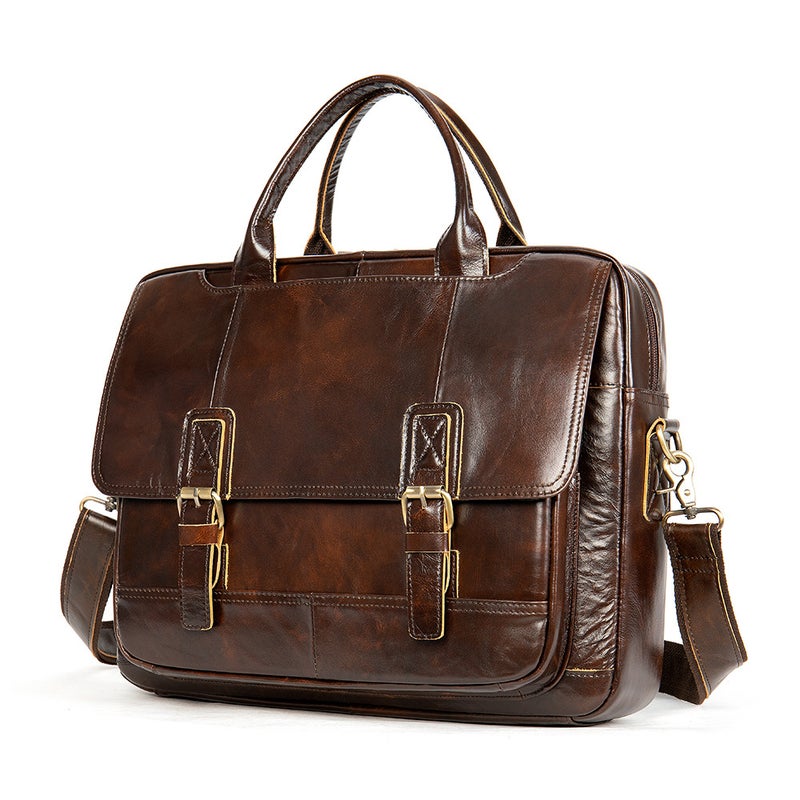 Multifunctional Leather Mens Crossbody Bag Coffee