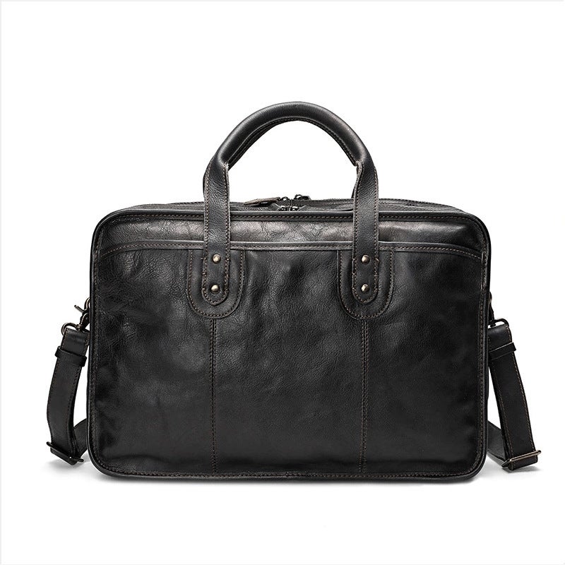 Handmade Full-Grain Leather Briefcase for Men Black