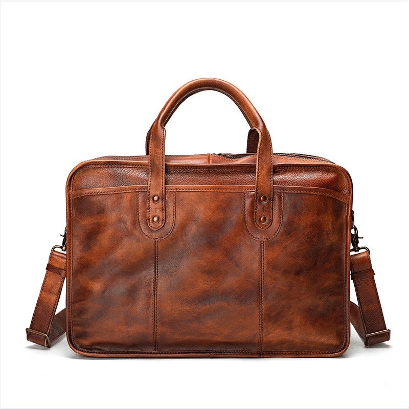 Handmade Full-Grain Leather Briefcase for Men light brown