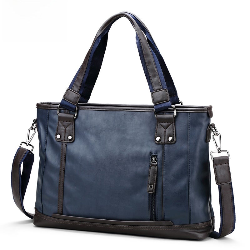 Fashion Mens Shoulder Bag Large Capacity PU Blue