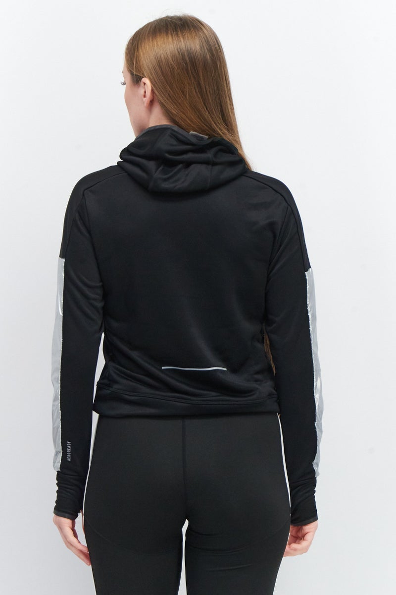 Women Sportswear Fit Hooded Long Sleeve Training Sweatshirt, Black/Sliver