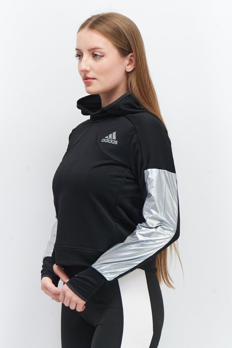 Women Sportswear Fit Hooded Long Sleeve Training Sweatshirt, Black/Sliver