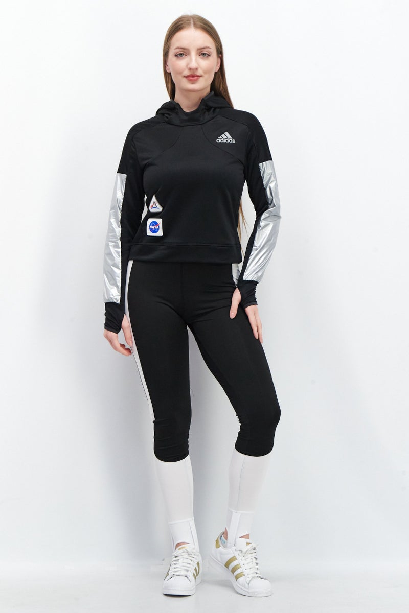 Women Sportswear Fit Hooded Long Sleeve Training Sweatshirt, Black/Sliver