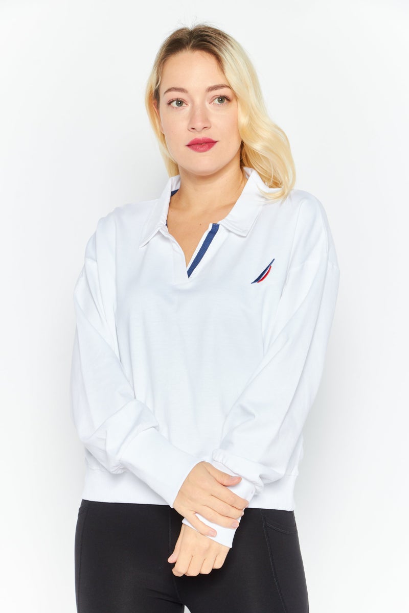 Women Spread Collar Brand Logo Sweatshirt, White