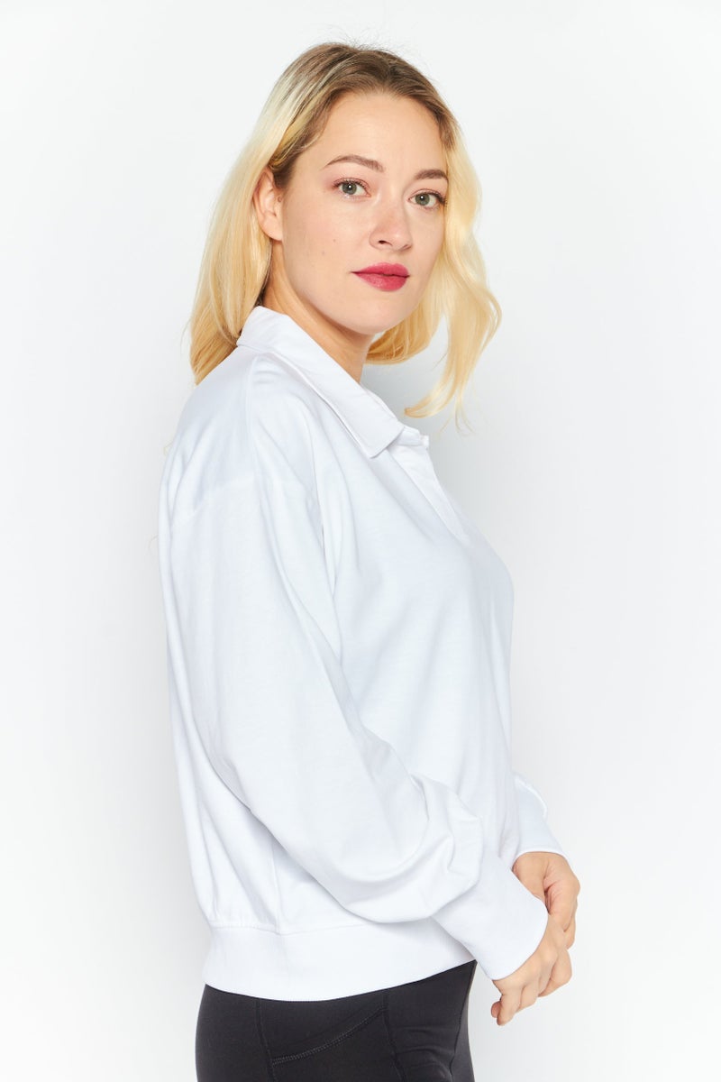Women Spread Collar Brand Logo Sweatshirt, White
