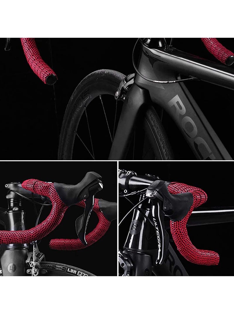 Hex Bicycle Handlebar Tape - Road Bike Cycling Handle Bar Wrap Tape or Touring Cycling 2PCS per Set, Red