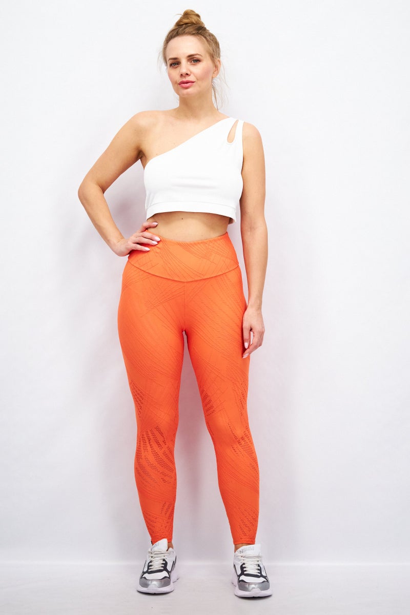 Women Pull On Embroidered Mid Leggings, Orange