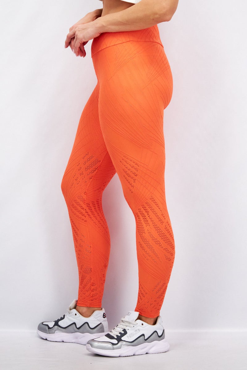 Women Pull On Embroidered Mid Leggings, Orange