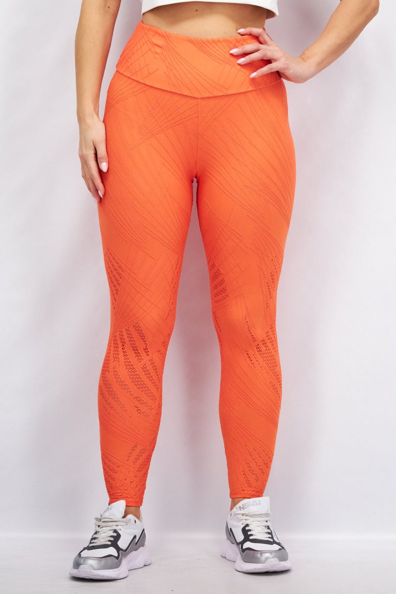 Women Pull On Embroidered Mid Leggings, Orange
