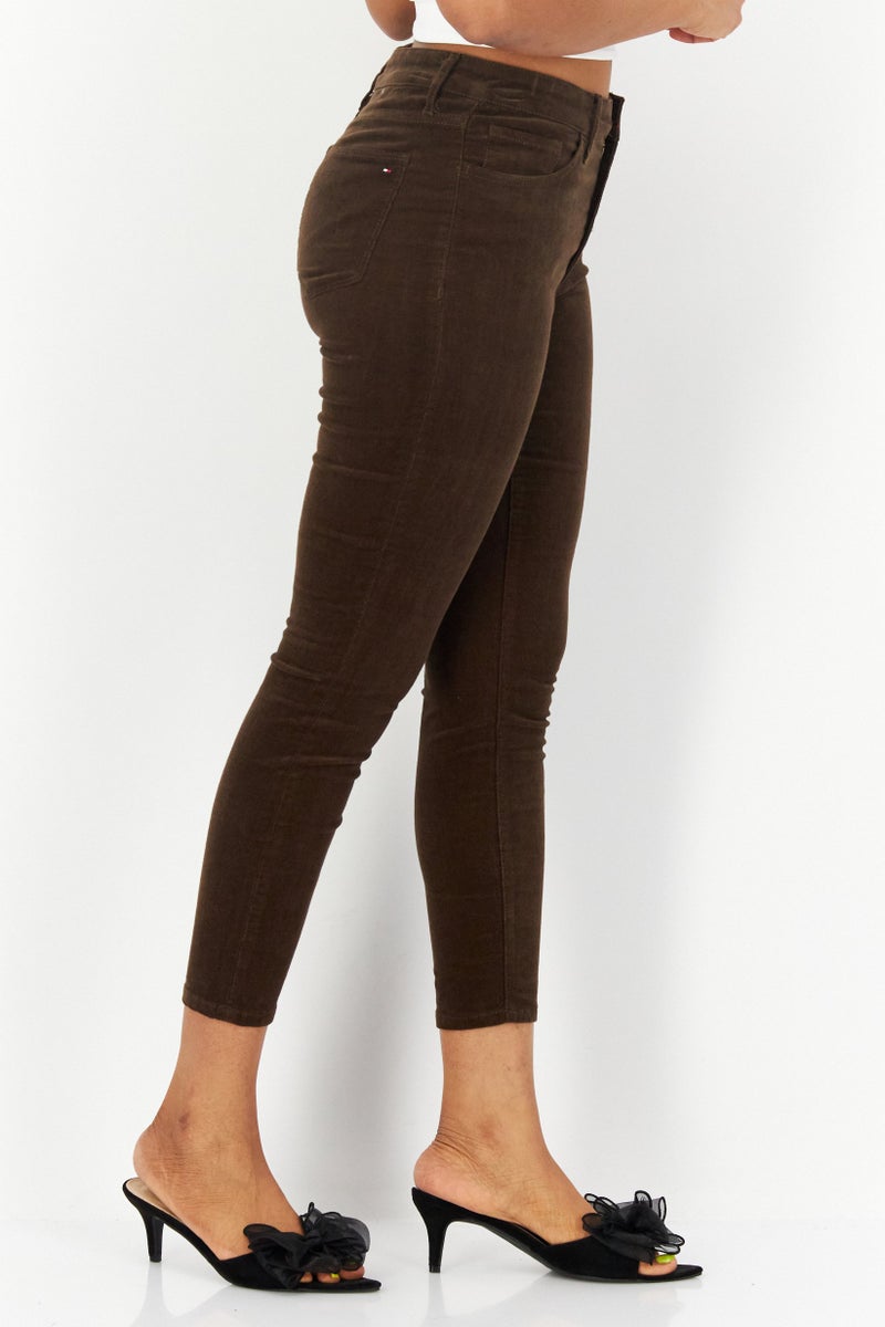 Women Textured Corduroy Pants, Brown