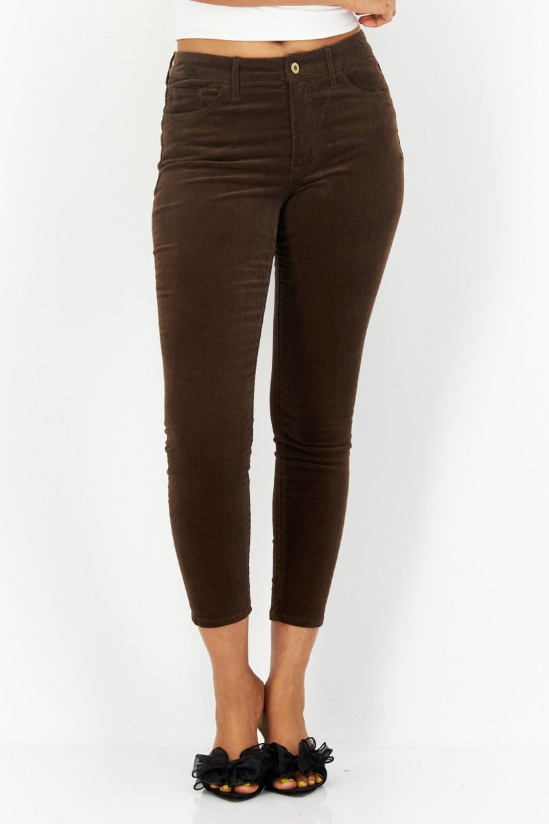 Women Textured Corduroy Pants, Brown