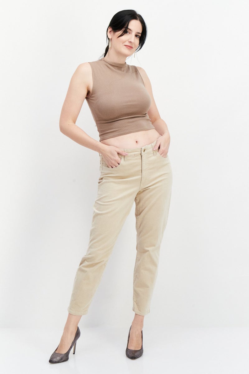 Women Skinny Fit Solid Pants, Beige