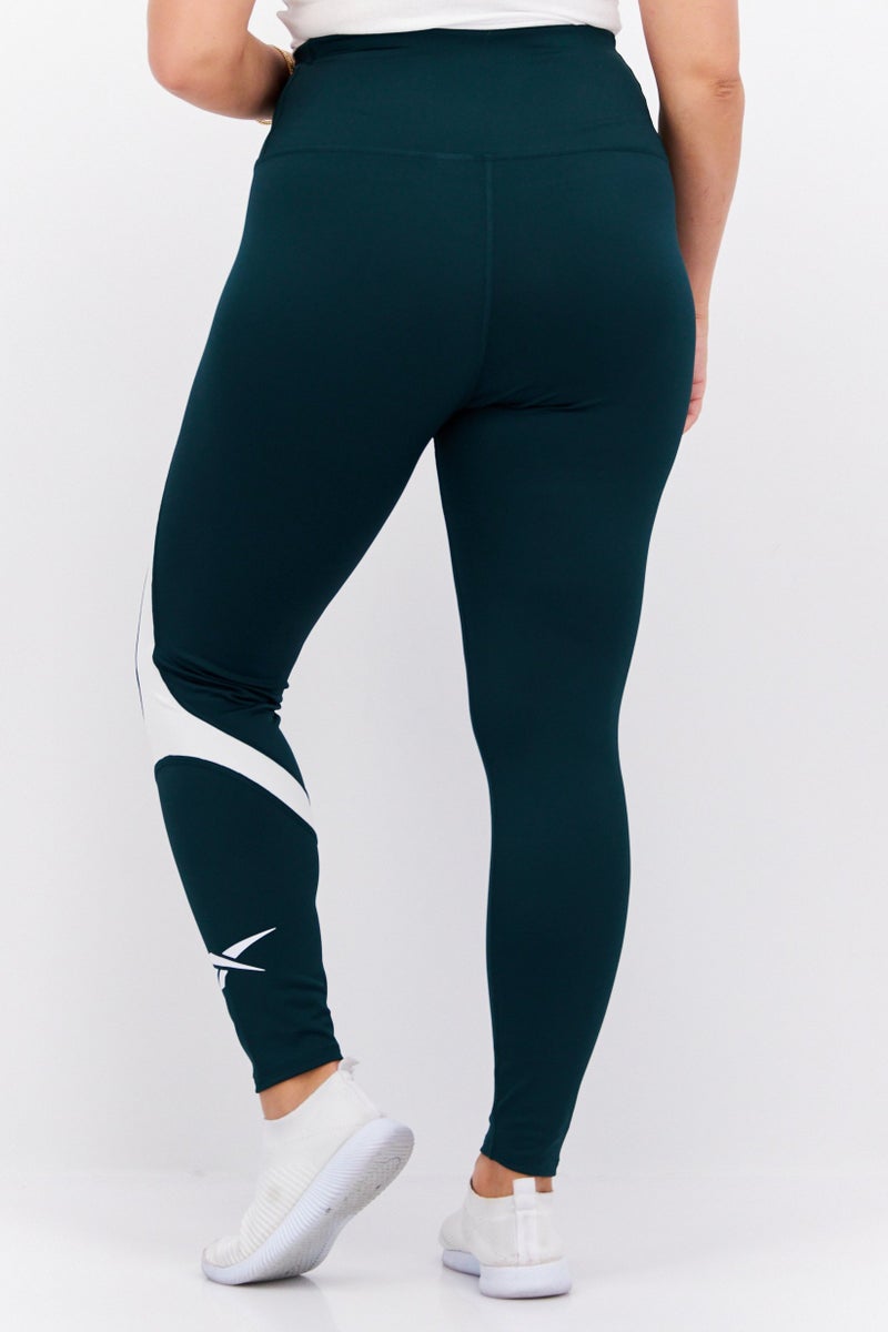 Women Sportswear Fit Training Leggings, Dark Green/White