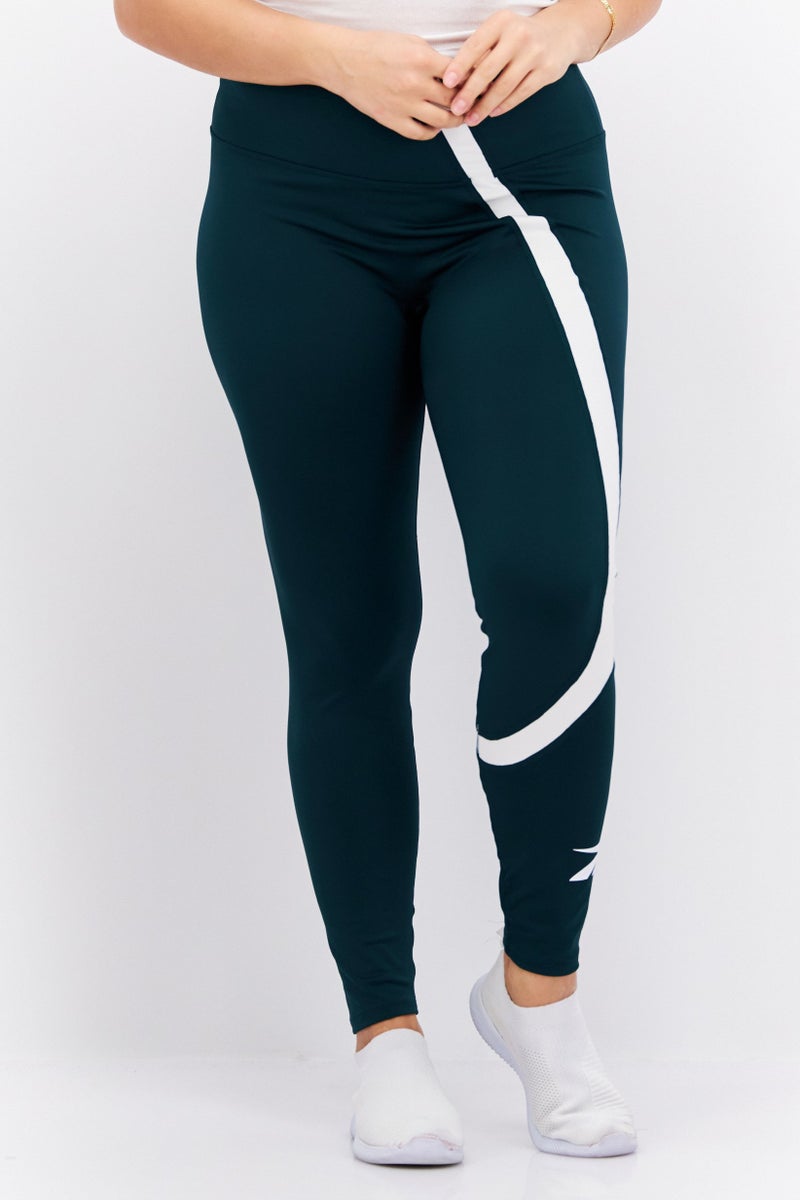 Women Sportswear Fit Training Leggings, Dark Green/White