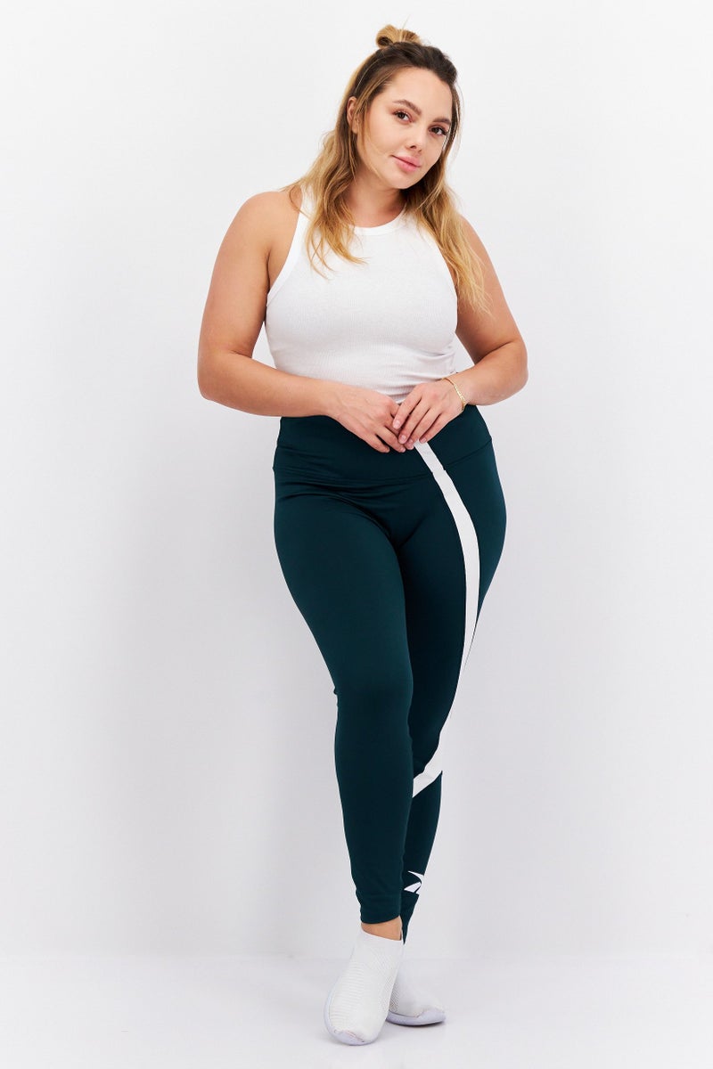 Women Sportswear Fit Training Leggings, Dark Green/White