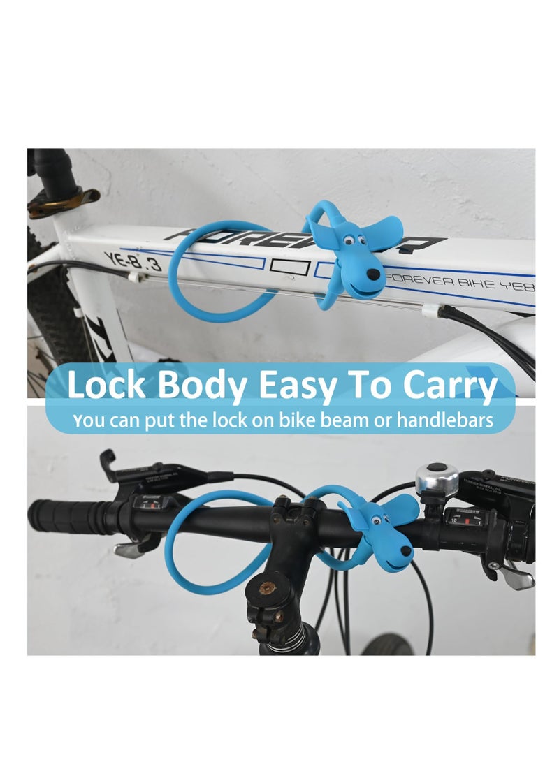 Bike Cable Lock, Bike Lock with Key, Cable Lock with Keys, Silicone Covered Bike Lock Kids Cable Lock Cartoon Lock, 2 Feet Lock for Bike, Door, Skateboard, Helmet and More (Blue, Large)