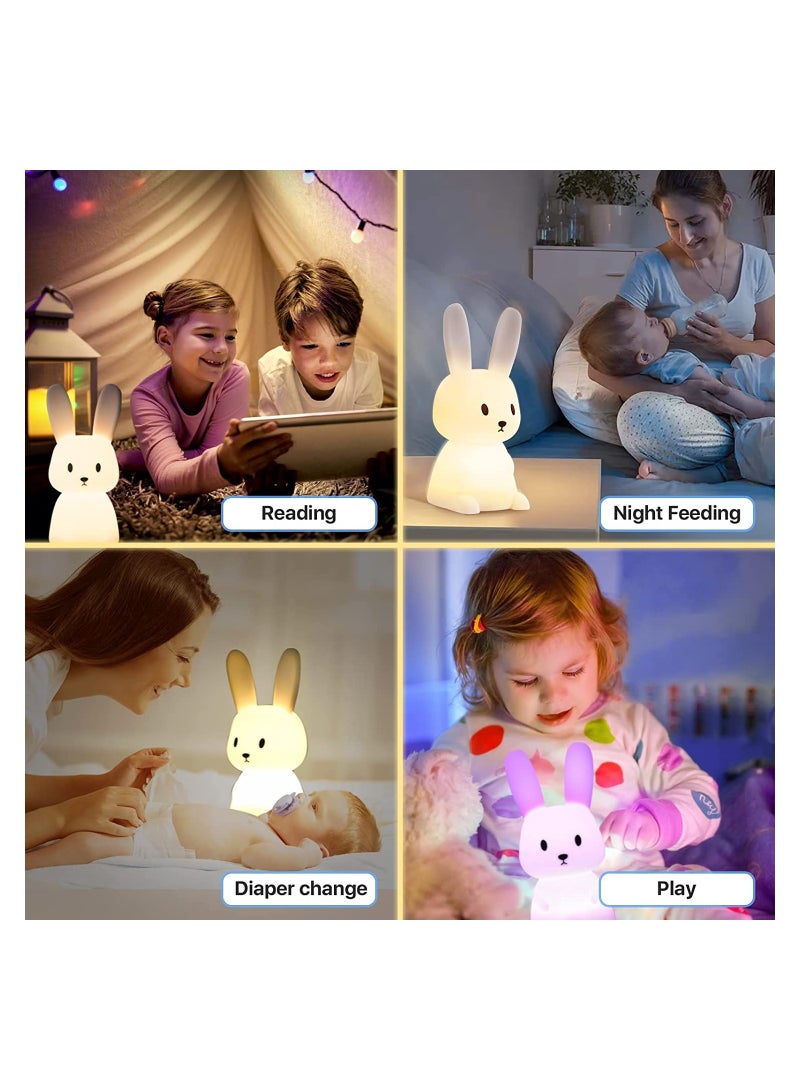 Night Light for Kids, Cute Bunny Night Light Gifts for Kids Room Nursery Baby Bedroom Toddler Teen Girls Kawaii Room Decor, Rechargeable Silicone Bunny Cute Lamp with 3 Hours Time & 7 Colors