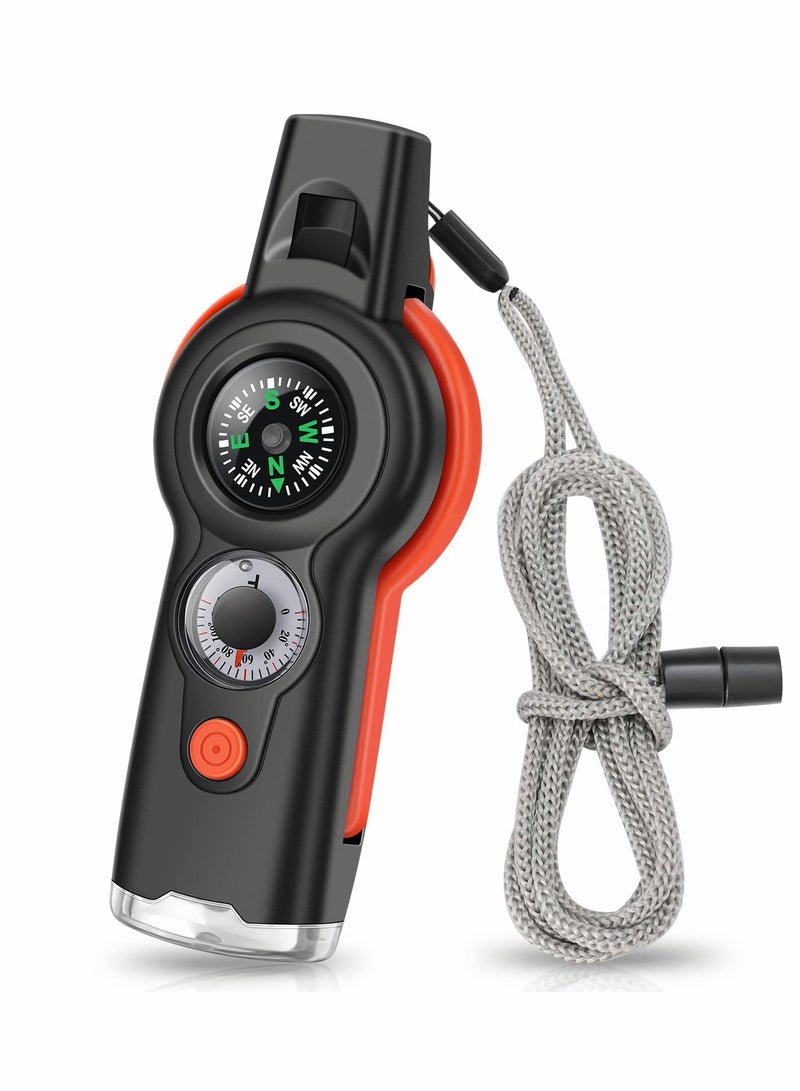 7-in-1 Emergency Survival Whistle with Lanyard for Outdoor Activities like Kayaking Hiking Camping Climbing and Fishing