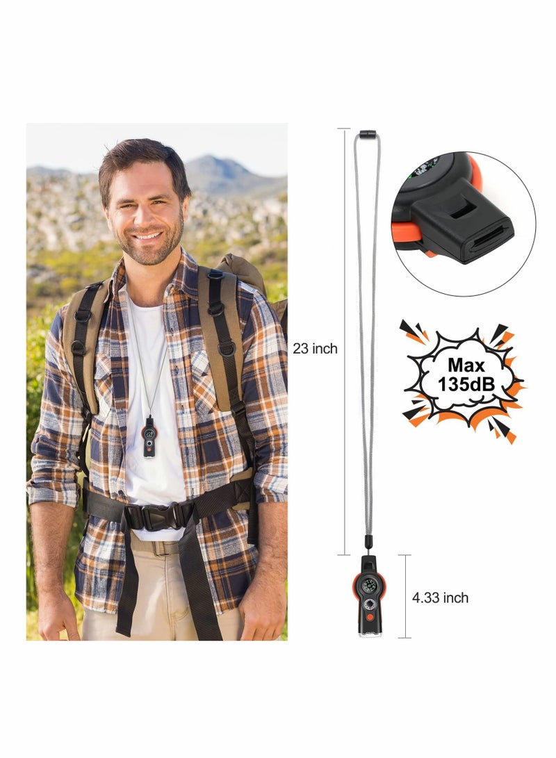 7-in-1 Emergency Survival Whistle with Lanyard for Outdoor Activities like Kayaking Hiking Camping Climbing and Fishing