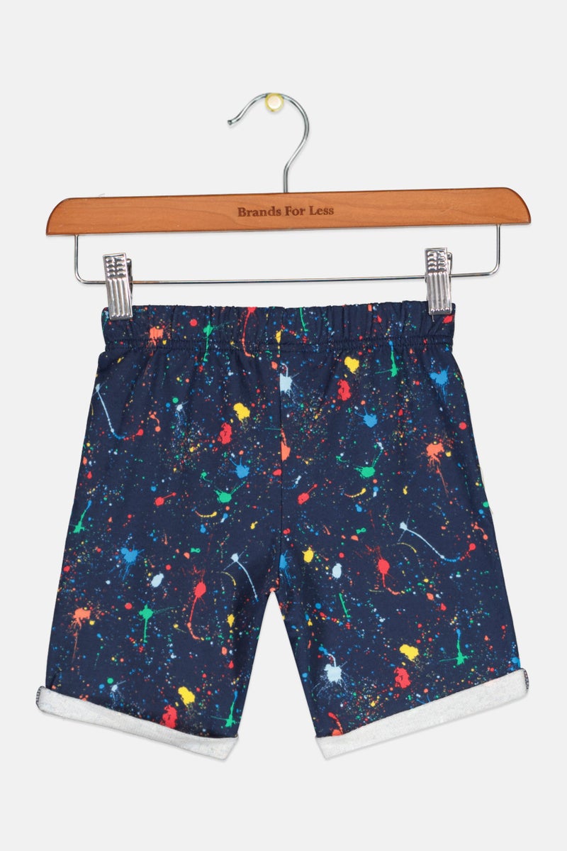 Toddlers Boy Splatter Paint Basic Shorts, Navy