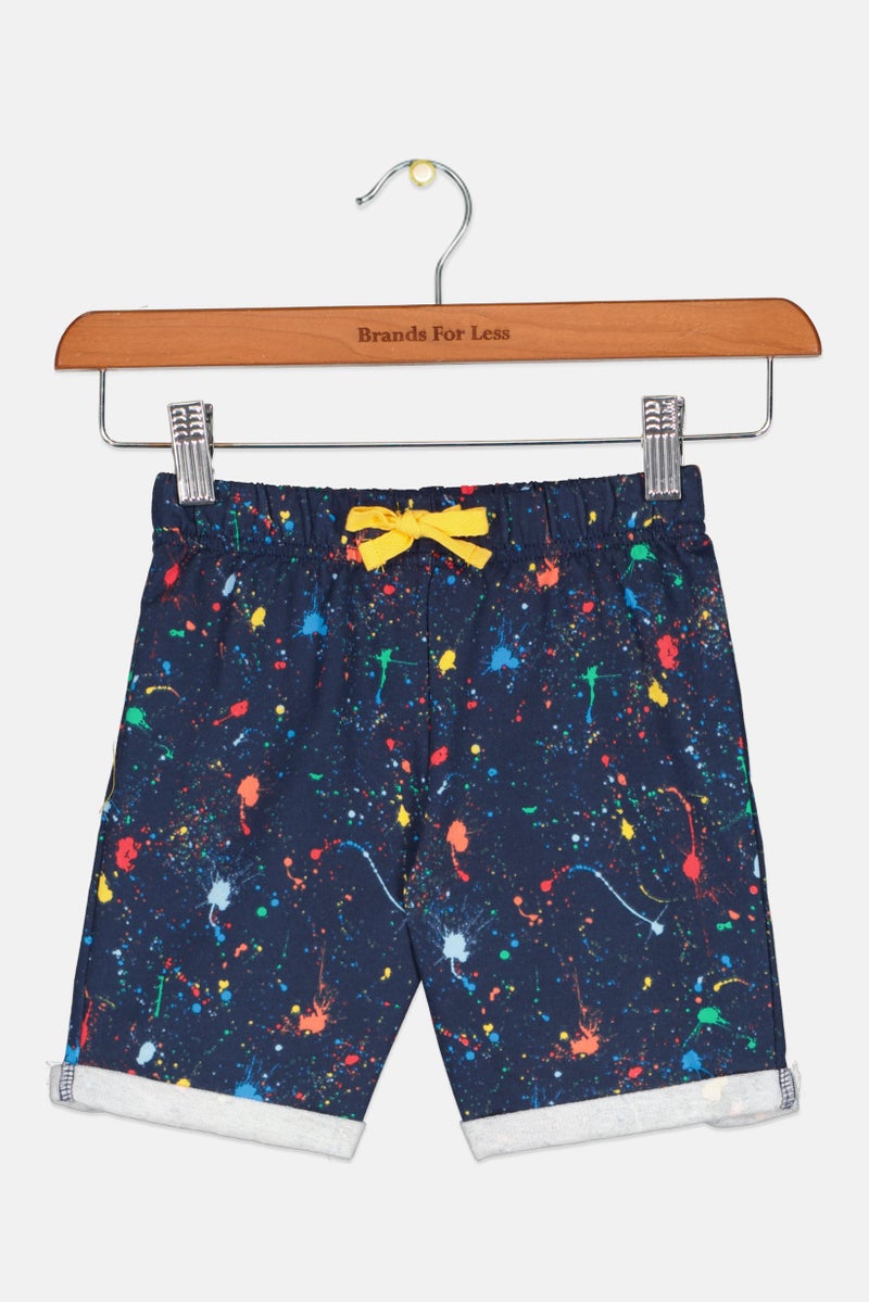 Toddlers Boy Splatter Paint Basic Shorts, Navy