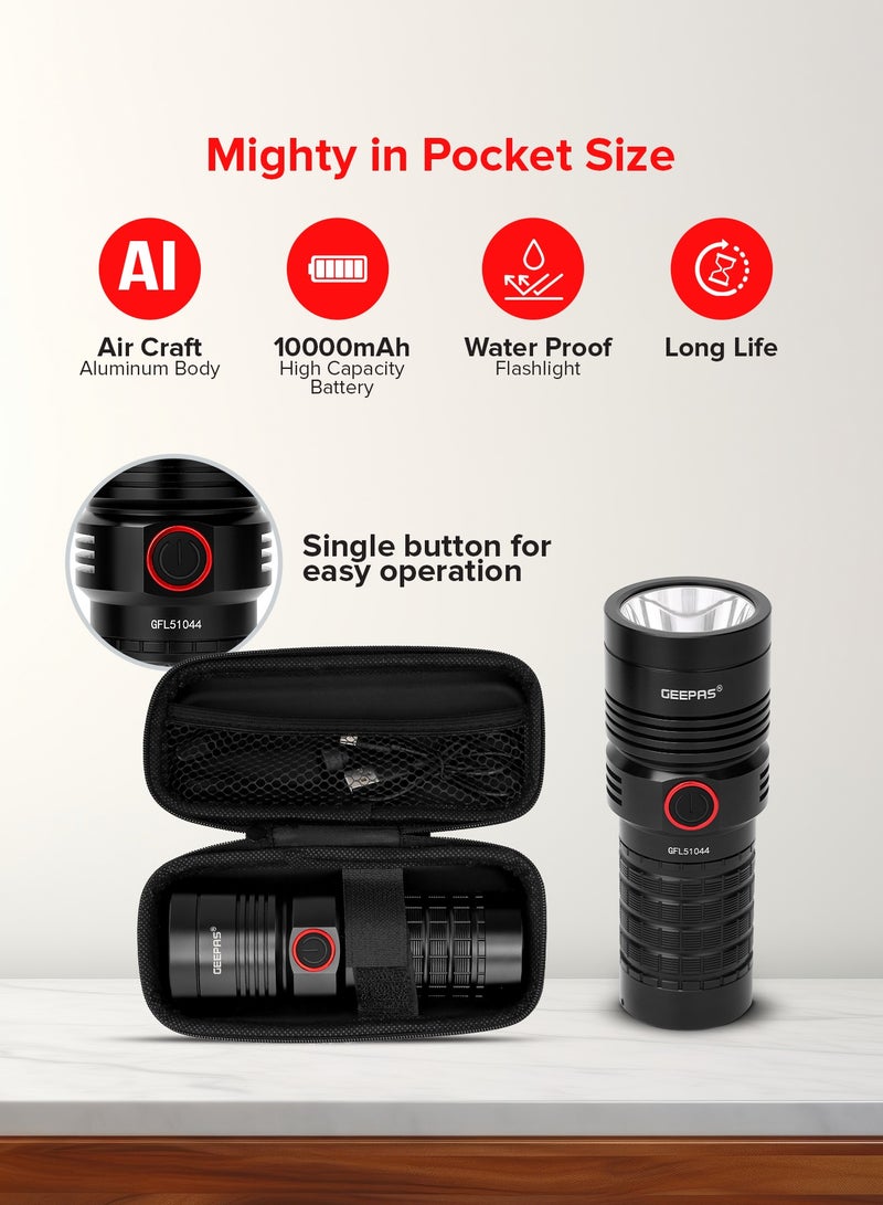 Waterproof LED Flashlight with Power Bank| Aluminum Housing with 25W High Power LED| 15 Hours Working Time with Power Reminder| Overcharge and Discharge Protection| Compact and Portable Design Perfect