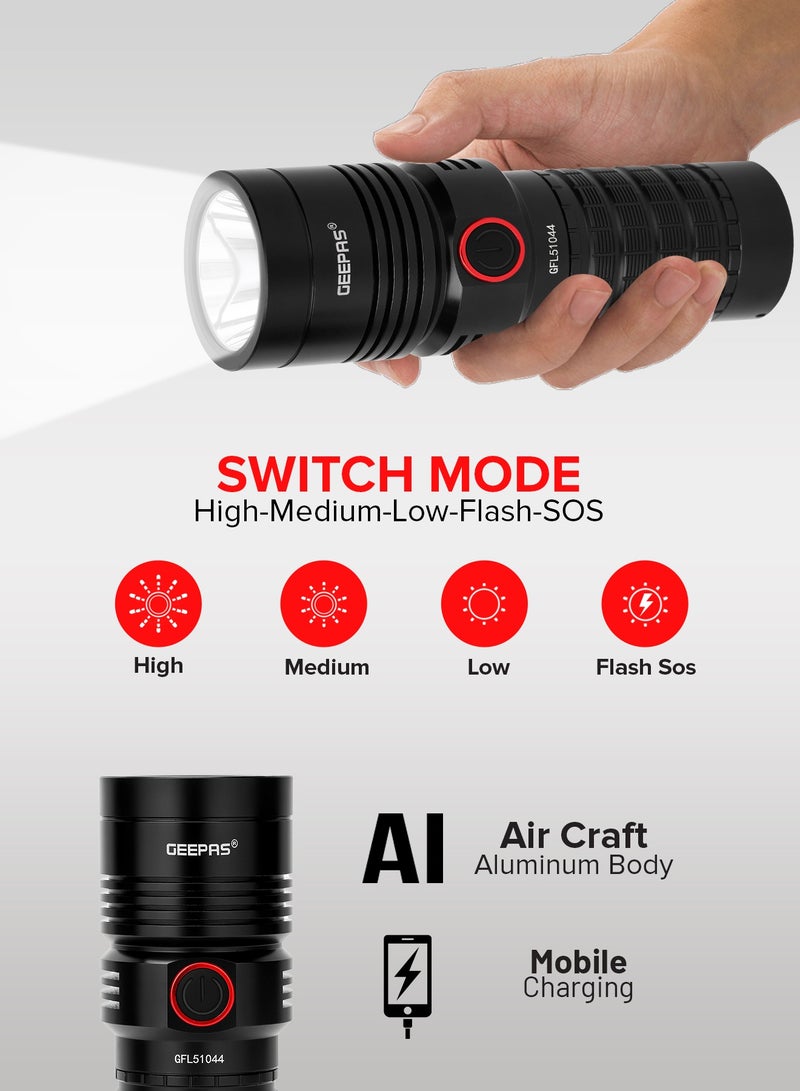 Waterproof LED Flashlight with Power Bank| Aluminum Housing with 25W High Power LED| 15 Hours Working Time with Power Reminder| Overcharge and Discharge Protection| Compact and Portable Design Perfect