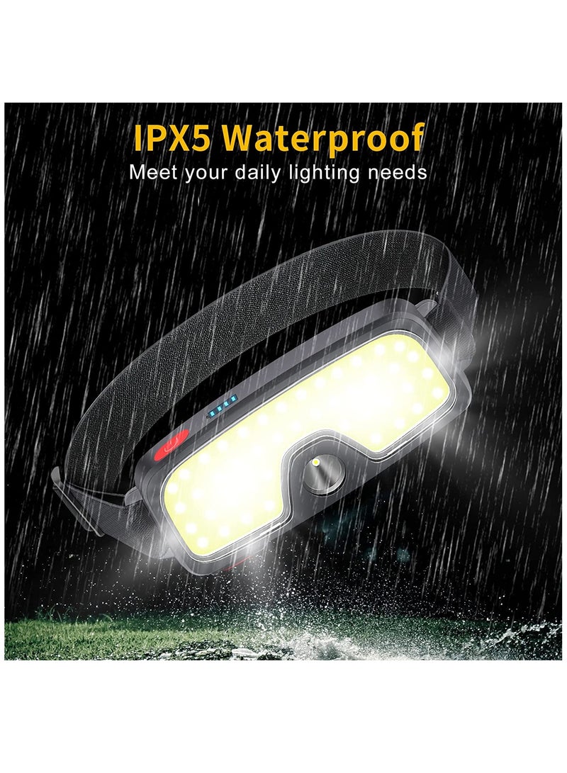 Rechargeable Headlamp Flashlight, 5000 Lumen Wide Beam Led Headlamp, 5 Lighting Modes, Lightweight Waterproof Light Bar Headlamp, Suitable for Outdoor, Running, Fishing, Camping