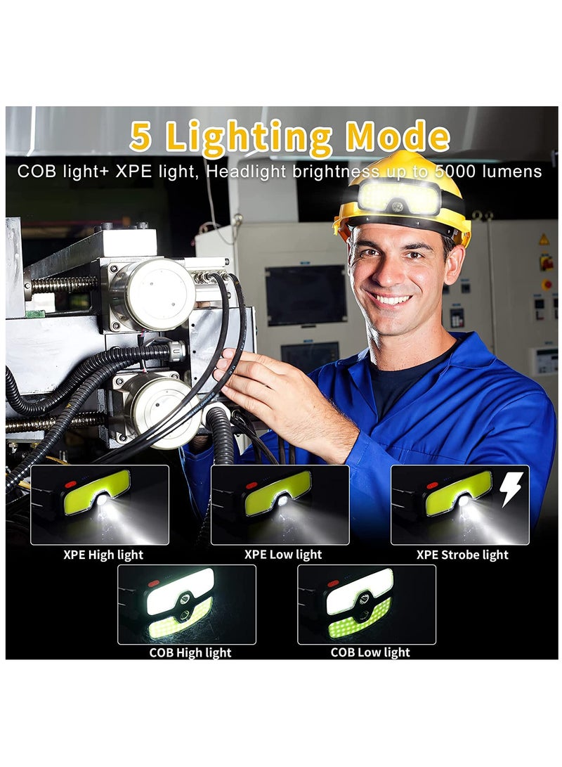 Rechargeable Headlamp Flashlight, 5000 Lumen Wide Beam Led Headlamp, 5 Lighting Modes, Lightweight Waterproof Light Bar Headlamp, Suitable for Outdoor, Running, Fishing, Camping