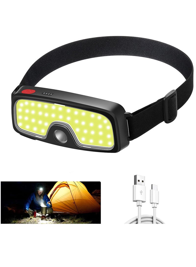 Rechargeable Headlamp Flashlight, 5000 Lumen Wide Beam Led Headlamp, 5 Lighting Modes, Lightweight Waterproof Light Bar Headlamp, Suitable for Outdoor, Running, Fishing, Camping