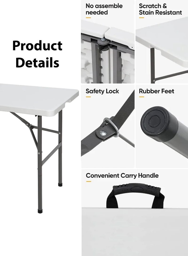 122cm Foldable Portable Buffet Rectangle Table Folding Heavy Duty Extra Strength Camping Wedding Market Garden Party Car Boot Stall Picnic Trestle Indoor Outdoor Foldaway Adjustable Height Lightweight