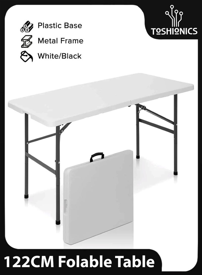 122cm Foldable Portable Buffet Rectangle Table Folding Heavy Duty Extra Strength Camping Wedding Market Garden Party Car Boot Stall Picnic Trestle Indoor Outdoor Foldaway Adjustable Height Lightweight