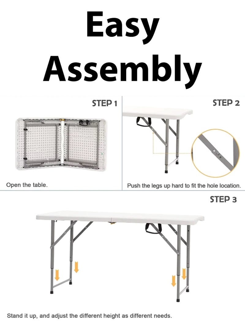 122cm Foldable Portable Buffet Rectangle Table Folding Heavy Duty Extra Strength Camping Wedding Market Garden Party Car Boot Stall Picnic Trestle Indoor Outdoor Foldaway Adjustable Height Lightweight