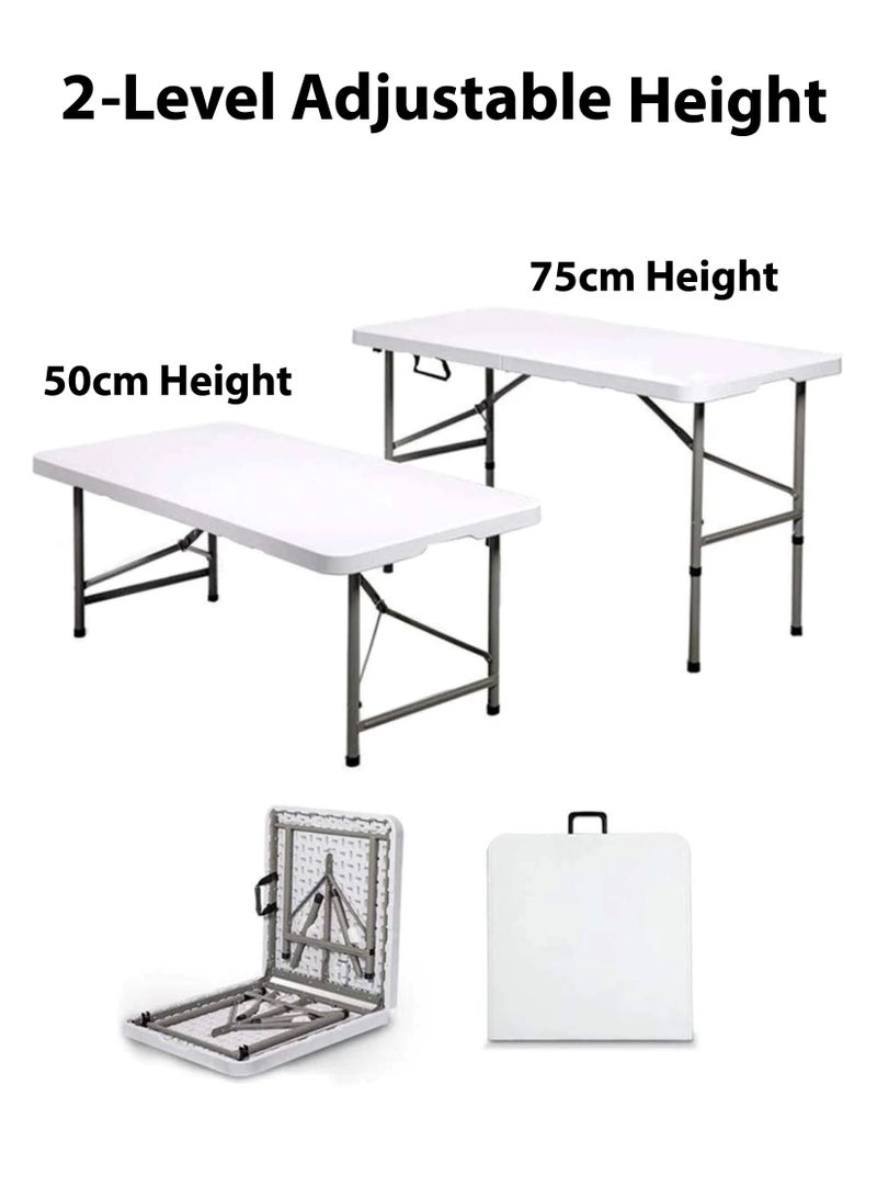 122cm Foldable Portable Buffet Rectangle Table Folding Heavy Duty Extra Strength Camping Wedding Market Garden Party Car Boot Stall Picnic Trestle Indoor Outdoor Foldaway Adjustable Height Lightweight