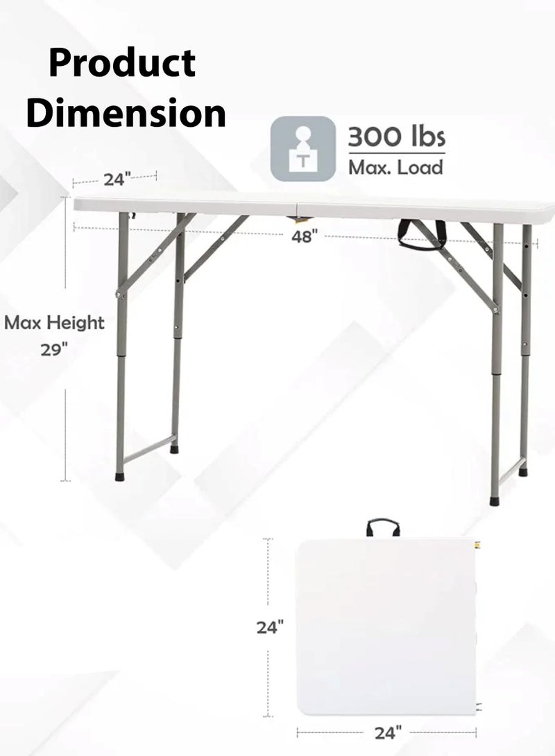 122cm Foldable Portable Buffet Rectangle Table Folding Heavy Duty Extra Strength Camping Wedding Market Garden Party Car Boot Stall Picnic Trestle Indoor Outdoor Foldaway Adjustable Height Lightweight