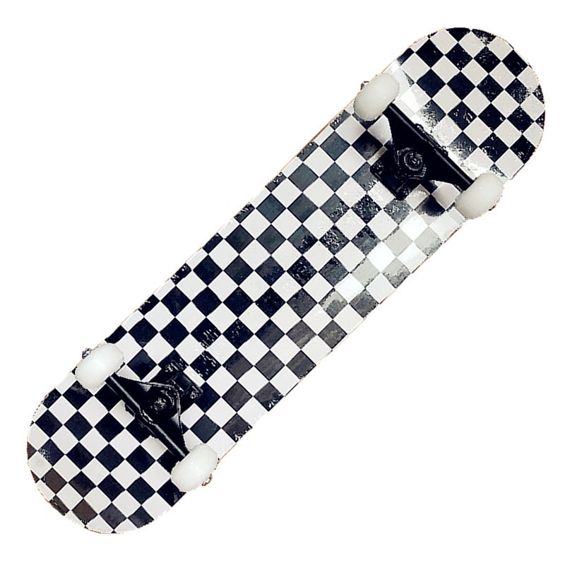 Professional Maple Skateboard for Beginners Black and white grid (black bracket white wheels)