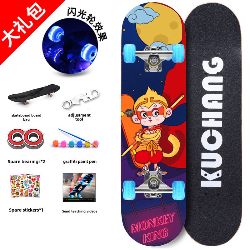 4-Wheel Maple Skateboard for Kids Boys Girls Professional-Q Edition Goku Flash Wheel