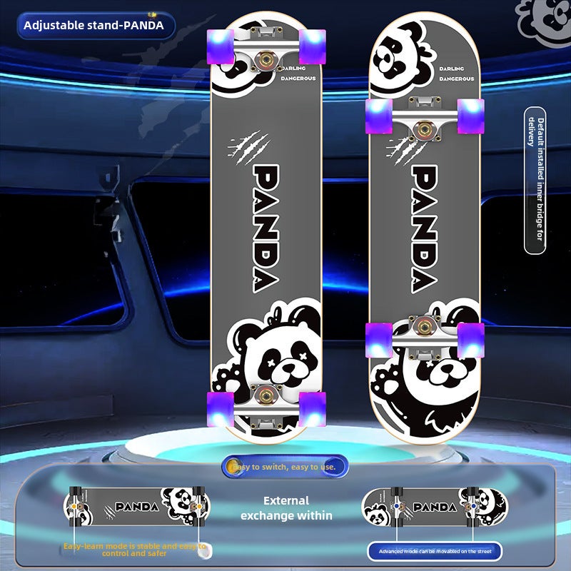 Beginner Skateboard Dual-Tip Street Board PANDA [adjustable bracket/beginner advanced dual-use] four-wheel flash