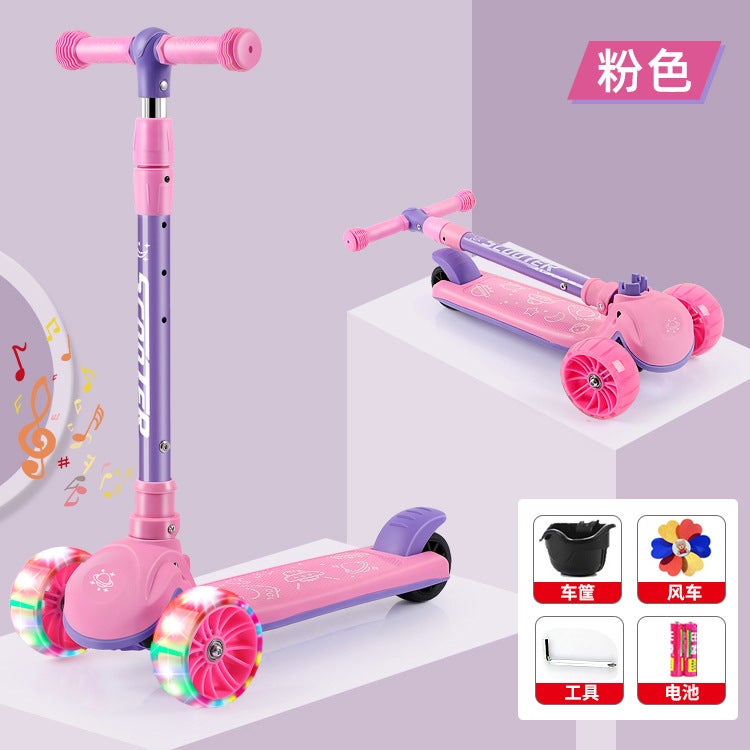 Scooter Children 1-3-6-8 Years Old Children Can Ride on Scooter Three-in-One Balance Car Scooter Pink folding Hummer wheel + Music