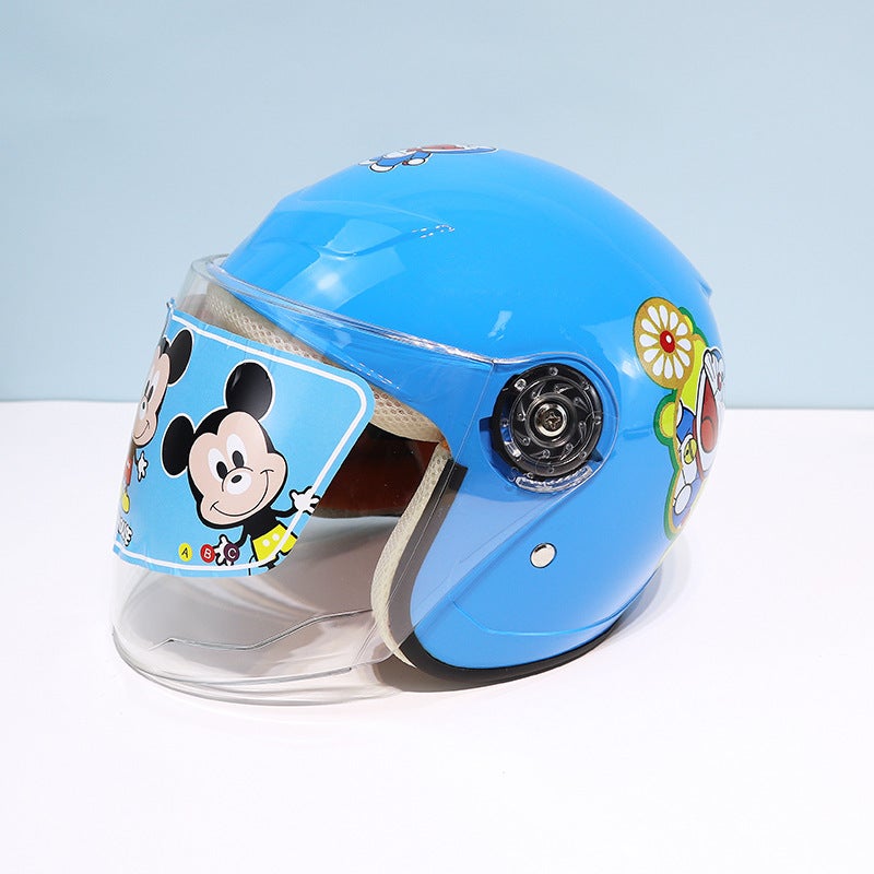 Childrens Electric Bicycle Bicycle Scooter Accessories Riding Protective Helmet Mickey Cartoon Anti-fall Safety Helmet Sky Blue