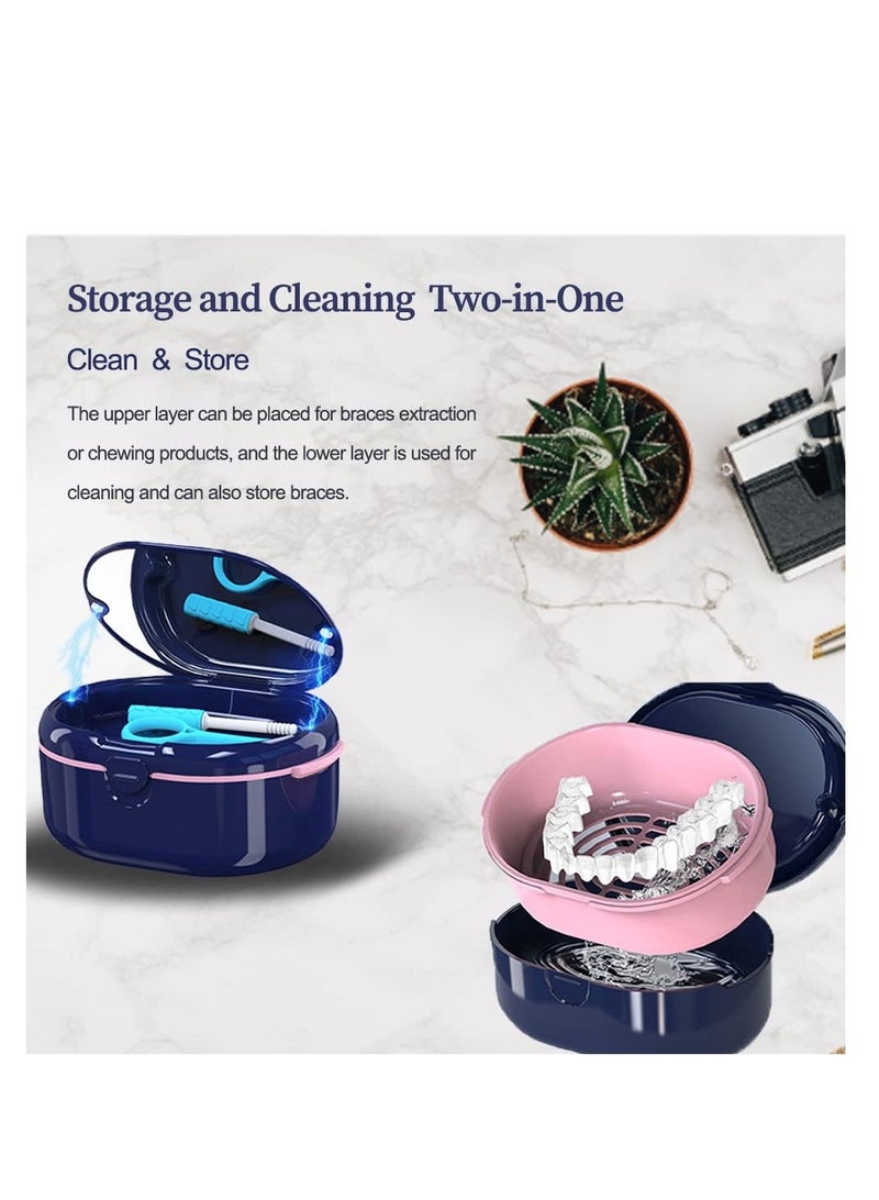 Denture Case Denture Bath Box for Traveling Perfectly Denture Cup Clean Care for Retainer Mouth Guard Denture for Cleaning Household Office