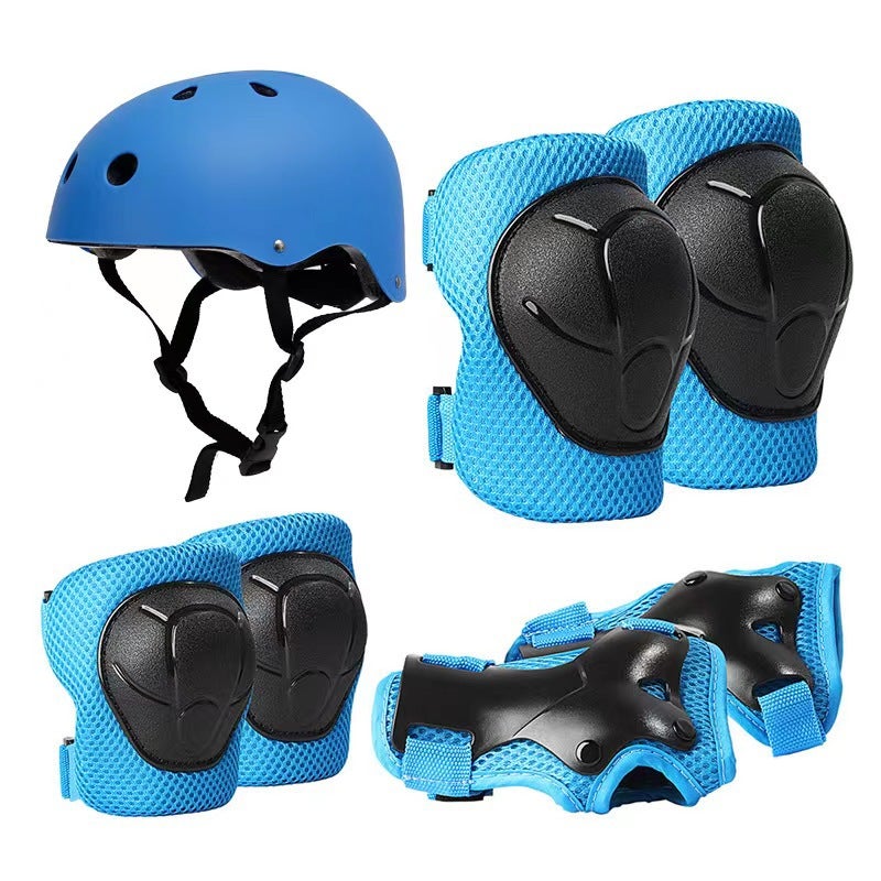 Kids Skateboard Protective Gear Set Blue seven-piece set (helmet knee pads elbow pads)