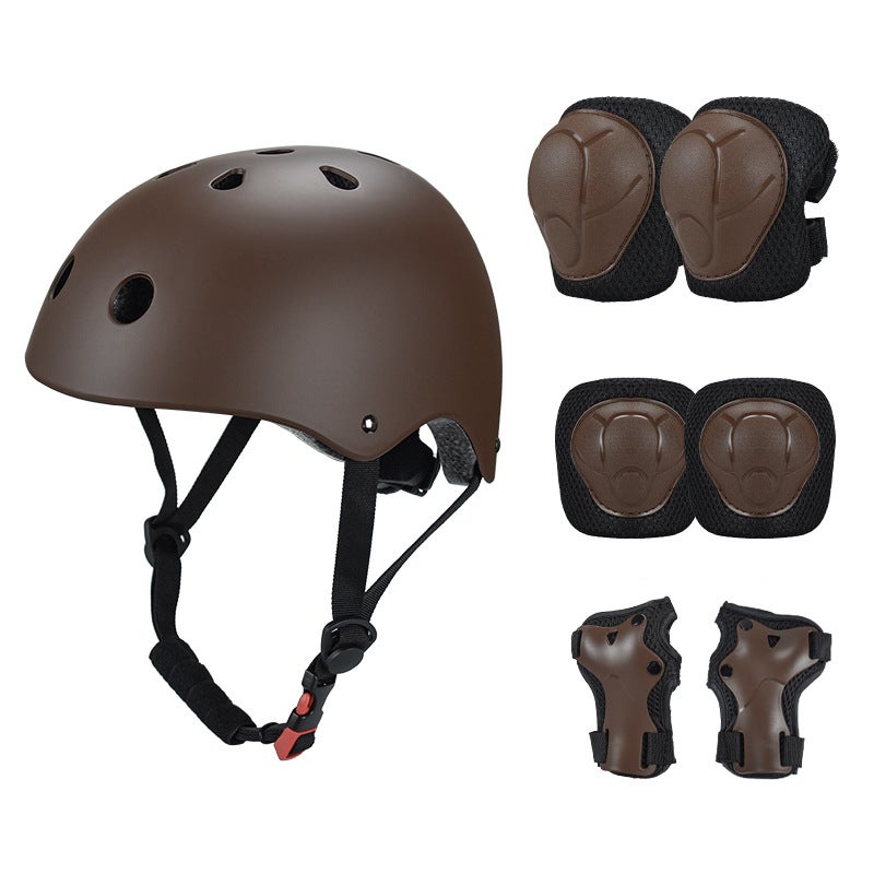 Kids Skate Helmet  Pads 7-Piece Set Dark brown